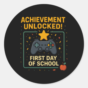 Achievement Unlocked Funny New Ck To School Video Classic Round Sticker