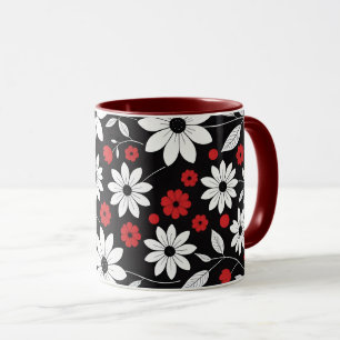 achromatic floral pattern mug cup