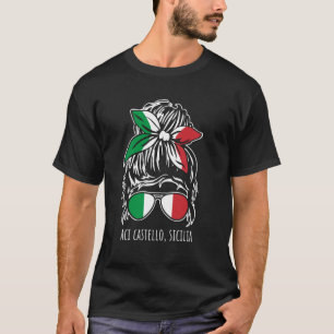 Aci Castello Sicily Messy Hair Bun Sunglasses Desi T-Shirt