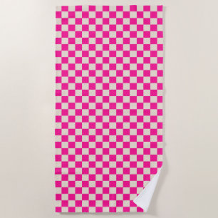 Acid green black checkerboard pattern beach towel