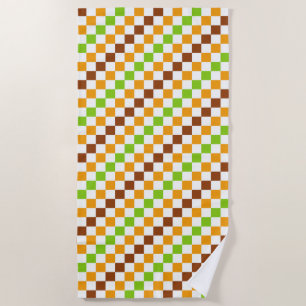 Acid green black checkerboard pattern beach towel
