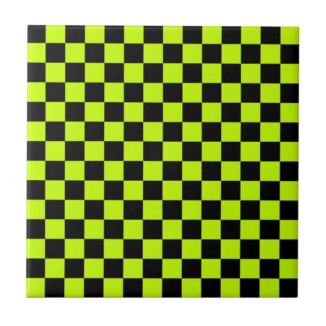Acid green black checkerboard pattern ceramic tile (Front)