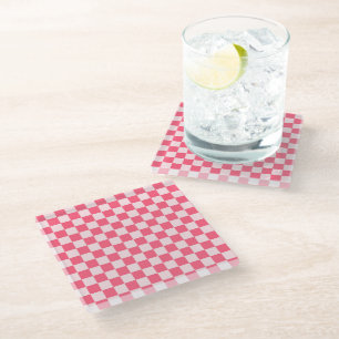 Acid green black checkerboard pattern glass coaste coaster