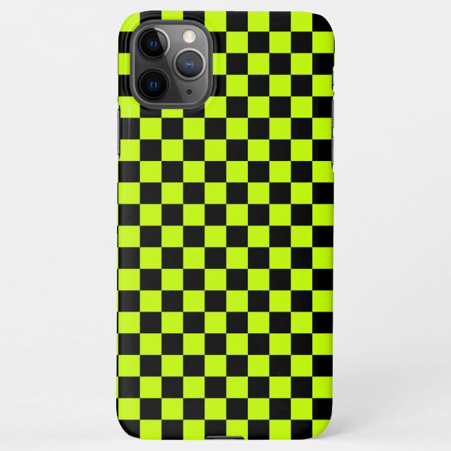 Acid green black checkerboard pattern iPhone case (Back)