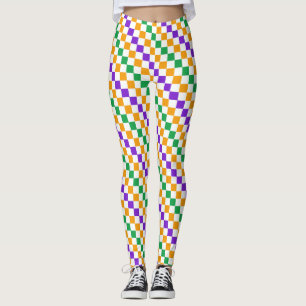 Acid green black checkerboard pattern leggings