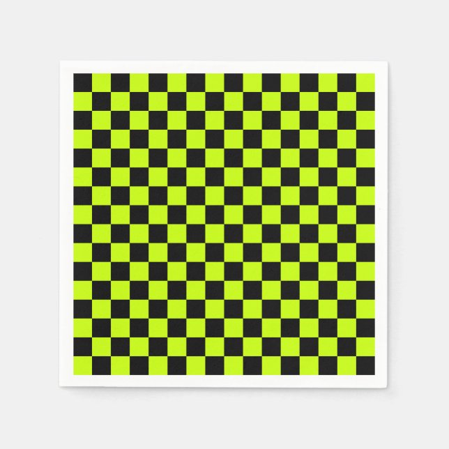 Acid green black checkerboard pattern napkin (Front)