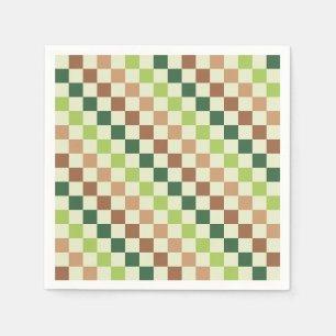 Acid green black checkerboard pattern napkins