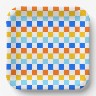 Acid green black checkerboard pattern paper plates