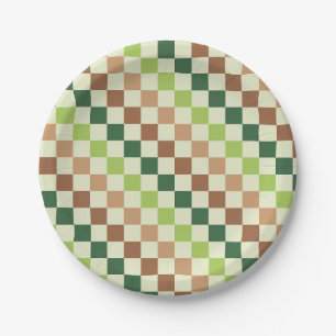 Acid green black checkerboard pattern paper plates