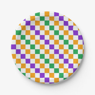 Acid green black checkerboard pattern paper plates