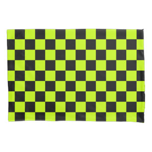 Acid green black checkerboard pattern pillowcase