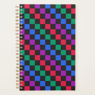 Acid green black checkerboard pattern planner