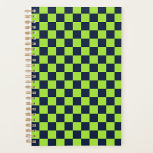 Acid green black checkerboard pattern planner