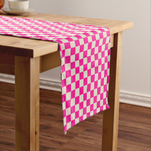 Acid green black checkerboard pattern short table runner