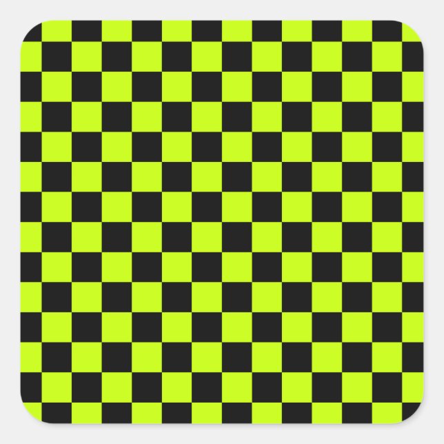 Acid green black checkerboard pattern square sticker (Front)