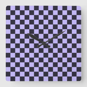 Acid green black checkerboard pattern square wall clock