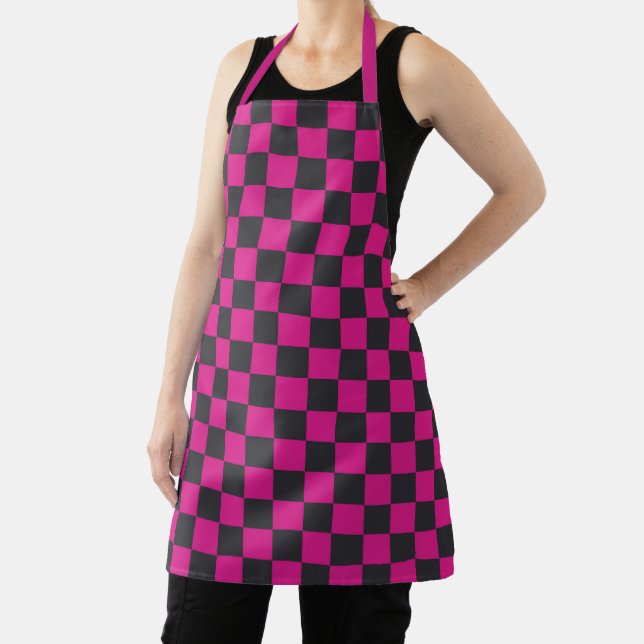 Acid green black chequerboard pattern apron (Insitu)