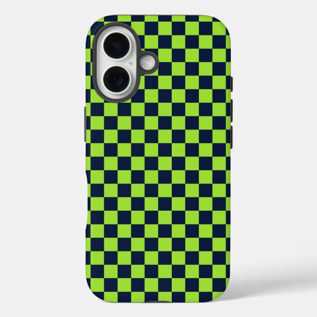 Acid green black chequerboard pattern Case-Mate iP iPhone Case (Back)