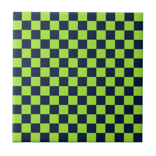 Acid green black chequerboard pattern ceramic tile