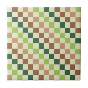 Acid green black chequerboard pattern ceramic tile