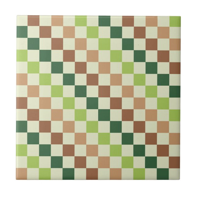 Acid green black chequerboard pattern ceramic tile (Front)