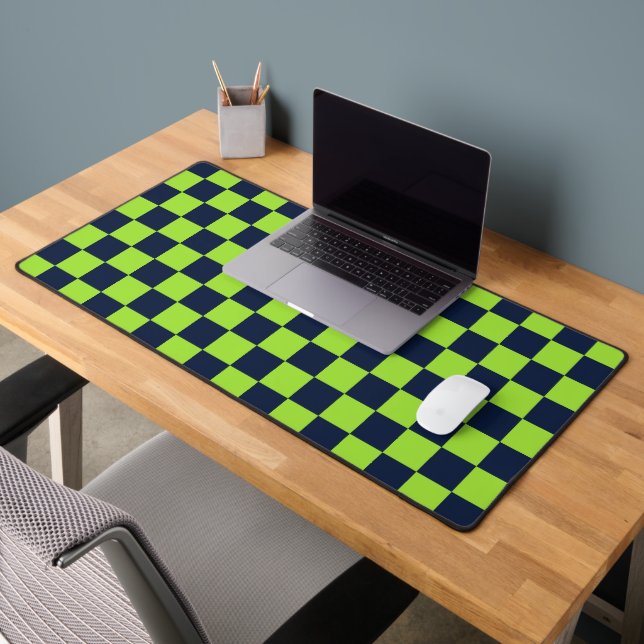 Acid green black chequerboard pattern desk mat (Office 2)