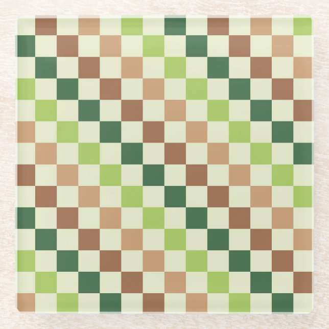 Acid green black chequerboard pattern glass coaste coaster (Front)