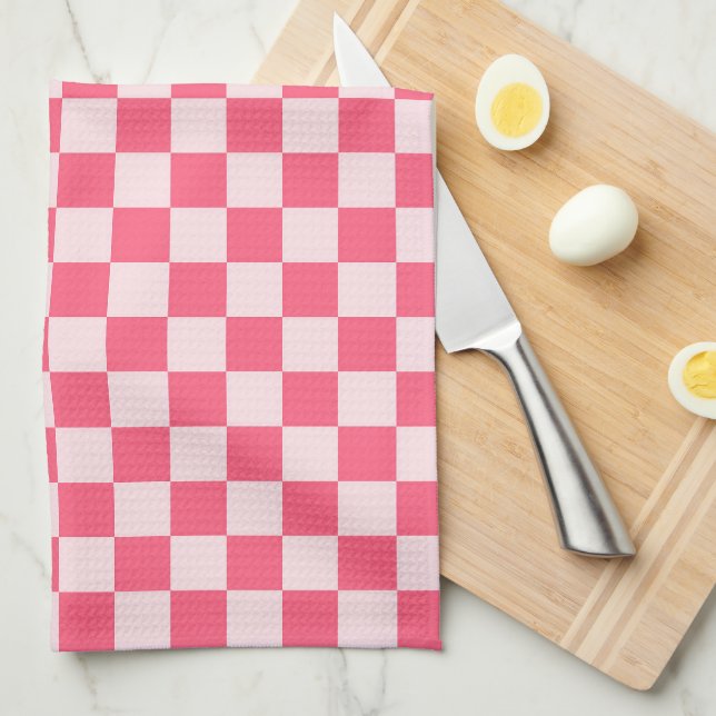 Acid green black chequerboard pattern kitchen towe tea towel (Quarter Fold)