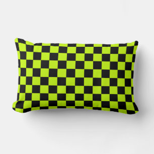 Acid green black chequerboard pattern lumbar cushion