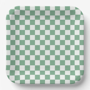 Acid green black chequerboard pattern paper plates