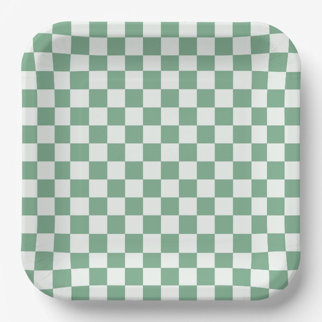 Acid green black chequerboard pattern paper plates (Front)
