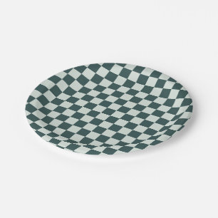 Acid green black chequerboard pattern paper plates