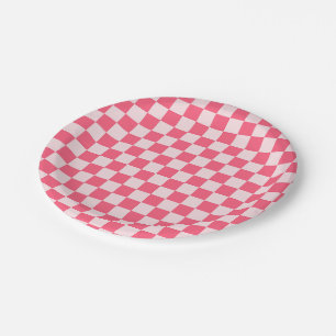 Acid green black chequerboard pattern paper plates