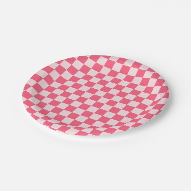 Acid green black chequerboard pattern paper plates (Angled)