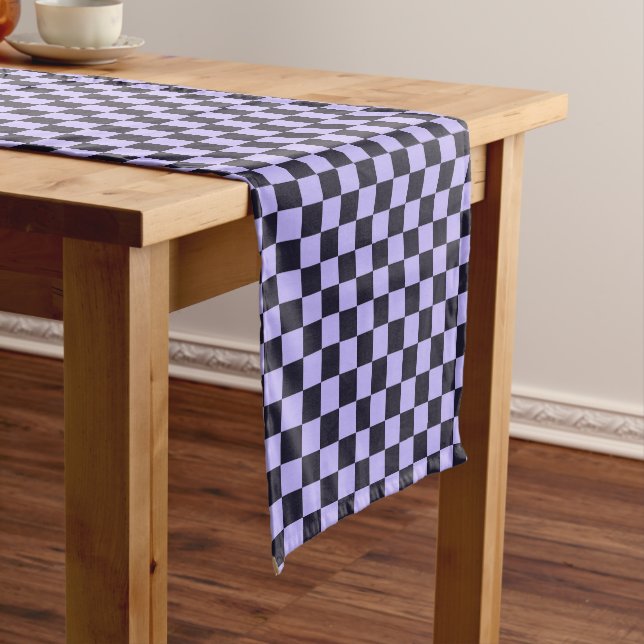 Acid green black chequerboard pattern short table runner (In Situ)