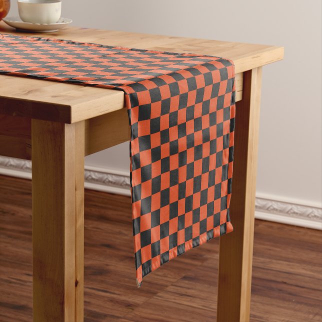 Acid green black chequerboard pattern short table runner (In Situ)