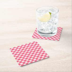 Acid green black chequerboard pattern square paper coaster