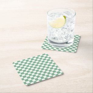Acid green black chequerboard pattern square paper coaster