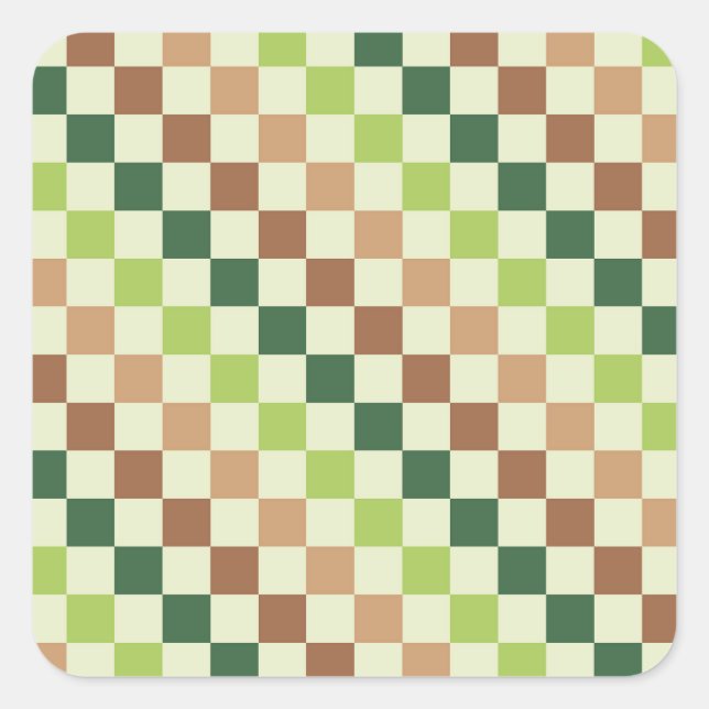 Acid green black chequerboard pattern square stick sticker (Front)