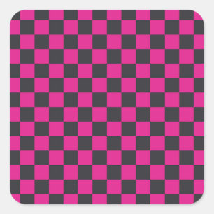 Acid green black chequerboard pattern square stick sticker