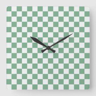 Acid green black chequerboard pattern square wall clock