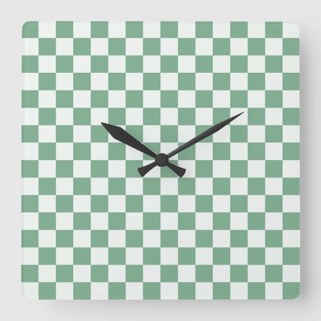 Acid green black chequerboard pattern square wall clock (Front)