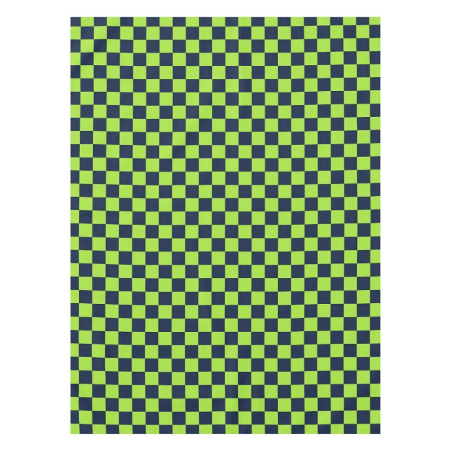 Acid green black chequerboard pattern tablecloth (Front)