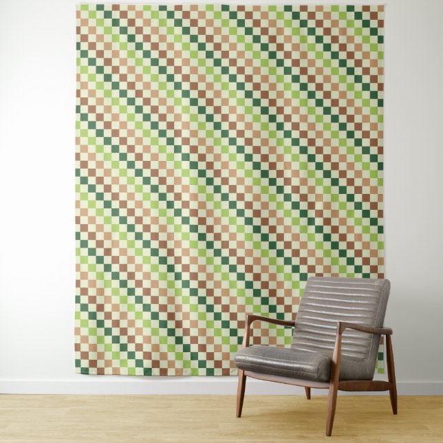 Acid green black chequerboard pattern tapestry (In Situ)