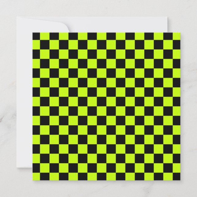 Acid green black chequerboard pattern thank you card (Front)