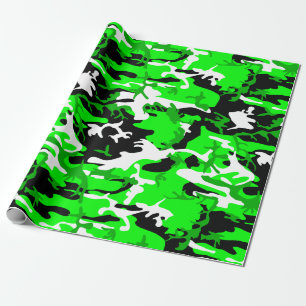 acid green camouflage black white camo wrapping paper