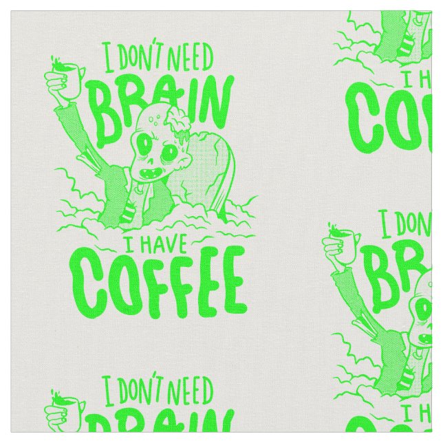 acid green halloween coffee drinking zombie fabric (Close Up)