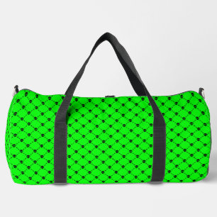 acid green halloween skull crossbones print duffle bag
