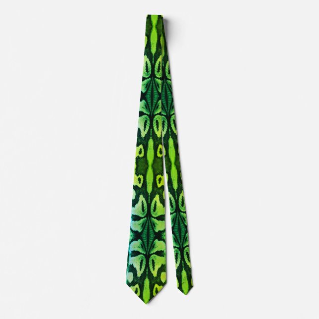 Acid Green Snake Skin Print Novelty Party Neck Tie (Front)