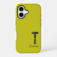 Acid green solid colour grey initials and name